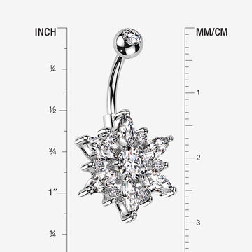 Detail View 1 of Brilliant Marquise Petal Flower Sparkle Belly Button Ring-Clear Gem
